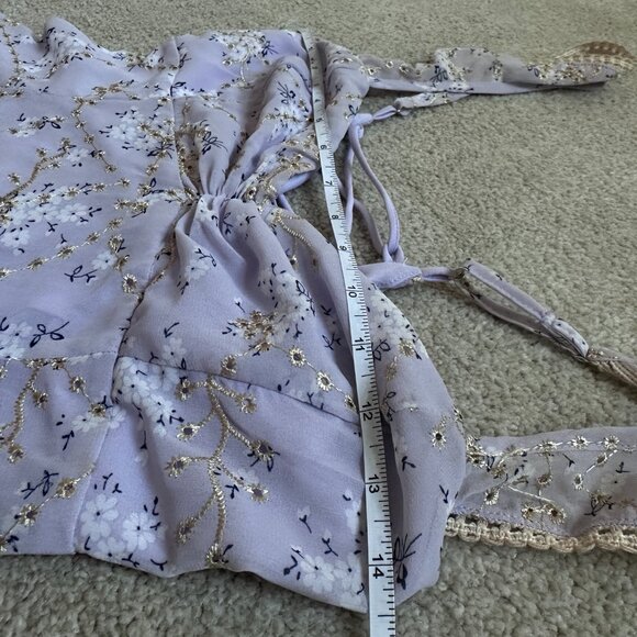 Lucy in the Sky Ruffle Strap Fit and Flare Mini Dress | Purple Floral | Size S - Picture 9 of 10